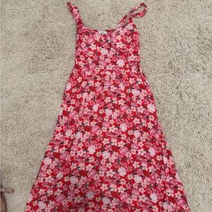 Floral Red and Pink Midi Dress